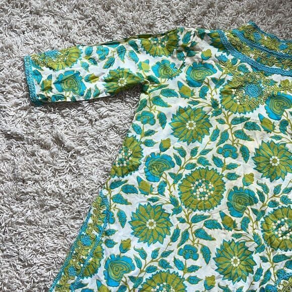 GRETCHEN SCOTT DESIGNS Embroidered Green White & Aqua Foliage Tunic Pullover XS - Picture 14 of 16